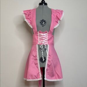 Pink Lace-Up Corset Style Mini Dress Oktoberfest Beer Girl Costume Cosplay